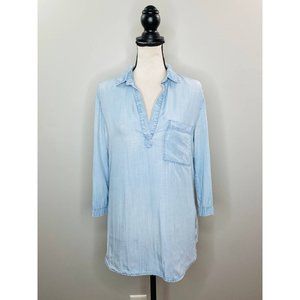Cloth & Stone Tencel Chambray Top Womens Small Spring Classic Casual Chic Preppy